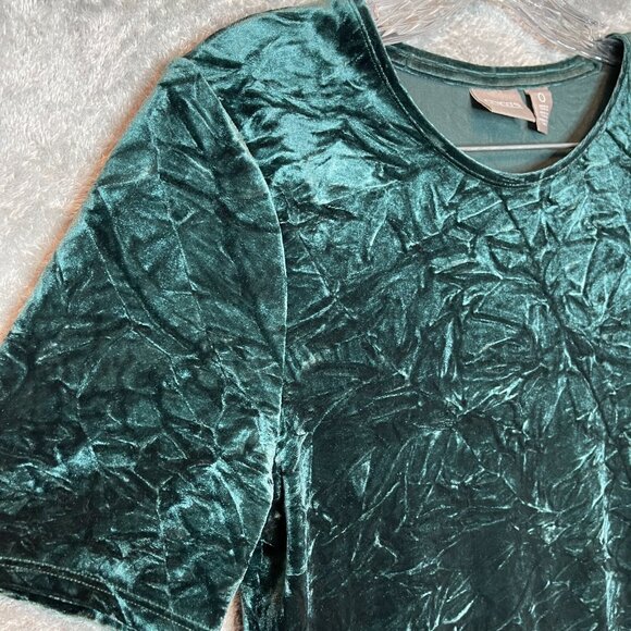 Chicos 0 Women Whimsigoth Dark Romantic Soft Crinkle Velvet Emerald Top S/4 - Picture 3 of 10